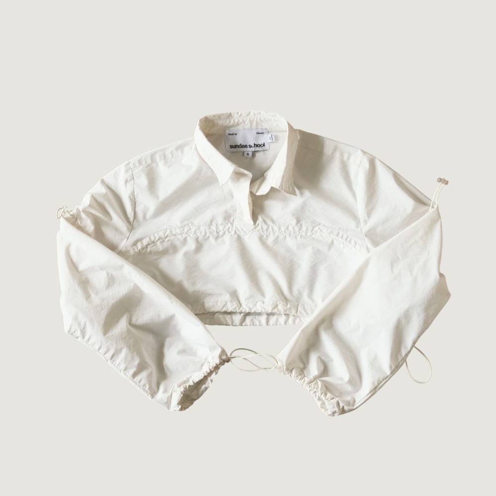 Sundae School Cropped Bungee Shirt White Adjustable Utility Top Size S Sporty